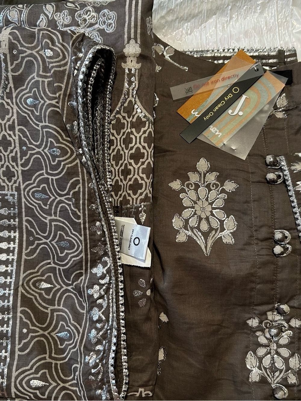 Pakistani Grey&silver Block Printed 3 pc Suit for Women in Size 16 by J.Pret - Picture 7 of 8